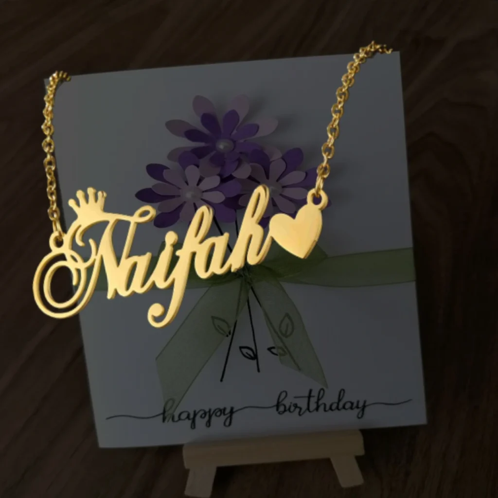 Customizable Crown With Heart Name Necklace